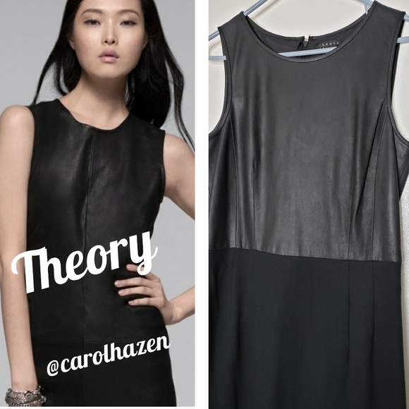 Theory Black Leather Dress Orinthia Sheath Evening Clubbing Luxury Mobwife Chic - Picture 8 of 13